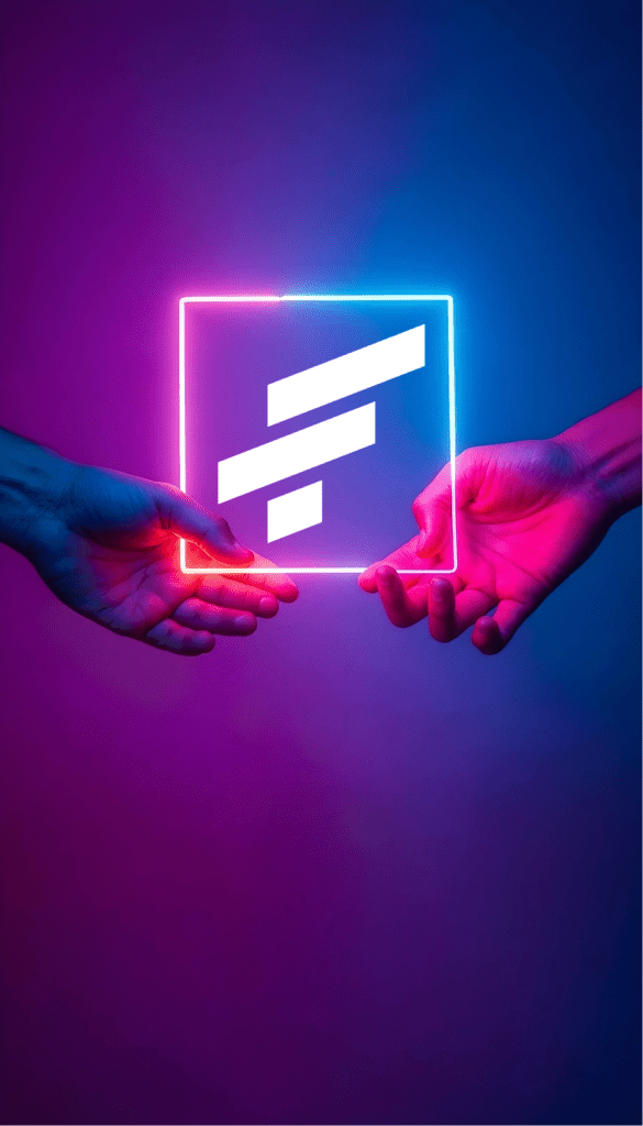 hands holding neon sign